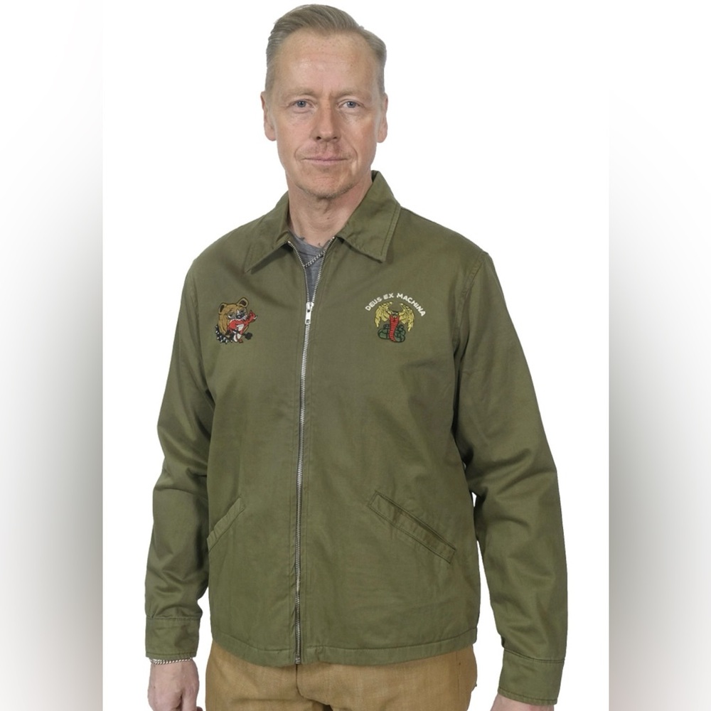 Deus Ex Machina Riders Friend Embroidered Souvenir Jacket Olive M Rare - Picture 2 of 16